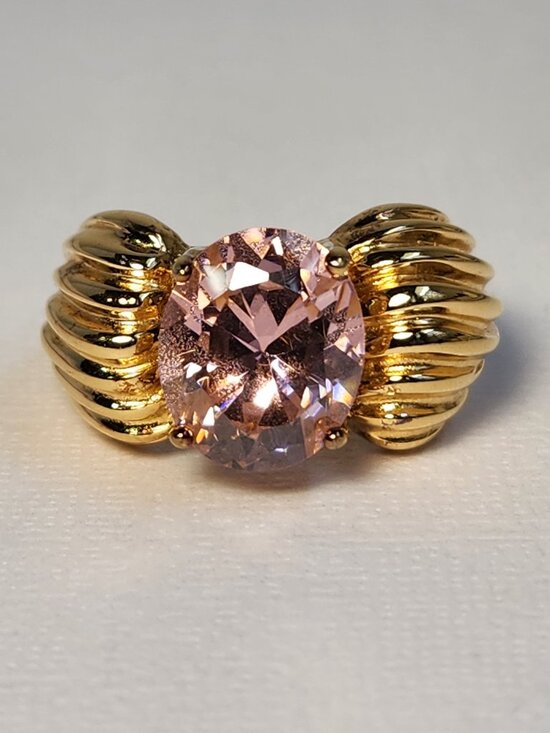 Estate Jewelry - VTG Signed Pink Gold Vermeil 18K/925 Ribbed Cocktail Ring Sz7